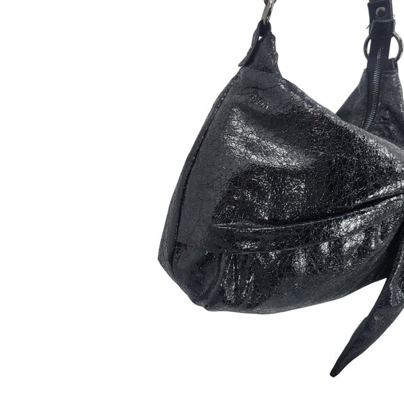 Simply Vera Liquid Black Bow Shoulder Bag Vegan Faux Leather Artsy Biker Goth - Picture 9 of 14